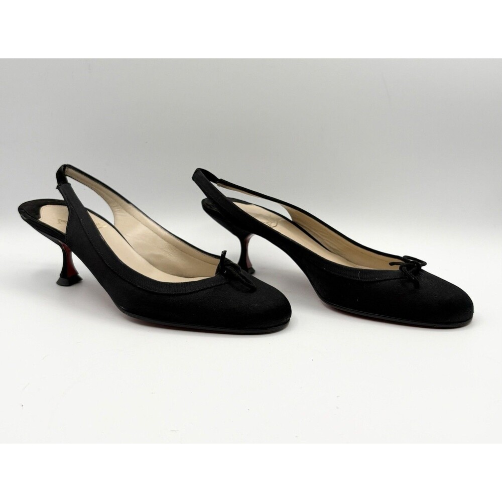 Christian Louboutin Black Satin Slingback Kitten Heels Vintage Sz EU 37.5 - Picture 4 of 13